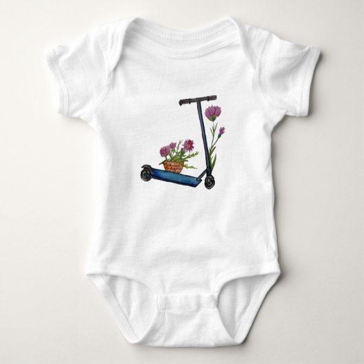 Kick Scooter, Bloemen Waterverf Art Baby Bodysuit (Voorkant)
