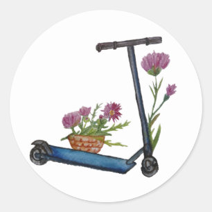 Kick Scooter, Bloemen Waterverf Sticker