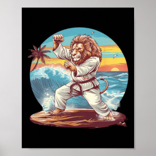 Kickboksen Leeuw Strand Zonsondergang Jiu-jitsu Ta Poster