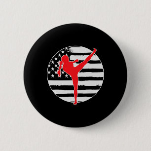 Kickboksen Meisje Usa Vlag 4 Juli Ronde Button 5,7 Cm