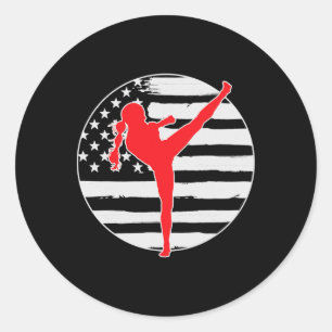 Kickboksen Meisje Usa Vlag 4 Juli Ronde Sticker
