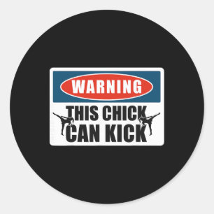 Kickboksen Vintage Waarschuwing Deze Kip Kan Kicke Ronde Sticker