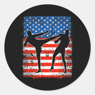 Kickbokssers op Amerikaanse vlag Patriottisch Ronde Sticker
