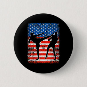 Kickbokssers op patriottische Amerikaanse vlag Ronde Button 5,7 Cm