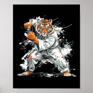 Kickbokstijger Waterverf Vechtkunst Karate Tijger Poster