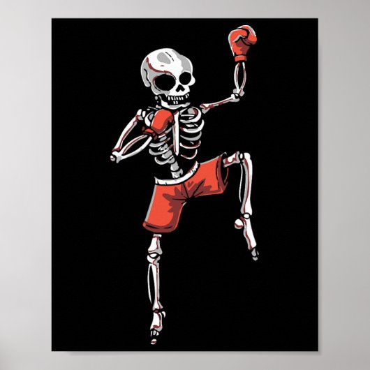 Kickboxing Skeleton Kickboxer Martial Arts Hallowe Poster (Voorkant)