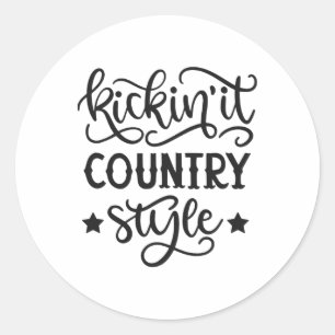 Kickin' It Country Style Westerne Cowboy Cowgirl L Ronde Sticker