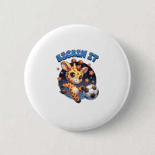 Kickin It Soccer Player Giraffe Ball Girls An Ronde Button 5,7 Cm