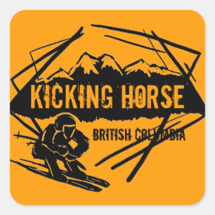 Kicking Horse British Columbia oranje ski-sticker Vierkante Sticker