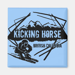Kicking Paard British Columbia blauwe ski magneet