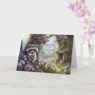 Kid Happy Easter Cute Raccoon and Easter Eggs Kaart