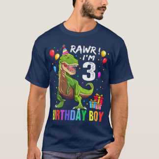 Kids 3 Year Old Shirt 3rd Birthday Boy T Rex Dinos