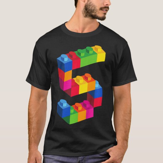 Kids 5 Year Old Building Blocks Birthday Bricks 5 T-shirt (Voorkant)