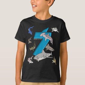 kids 7th birthday boys shark white shark t-shirt