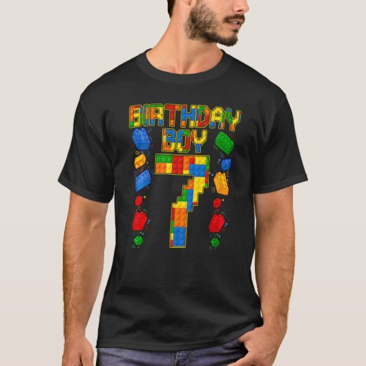Kids 7th Birthday Master Builder 7 Years Old Block T-shirt (Voorkant)