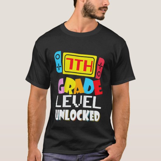 Kids 7th Grade Level Unlocked Video Gamer Back To  T-shirt (Voorkant)