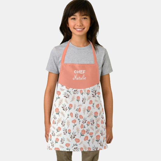 Kids Apron Red Poppies + Name Schort (Insitu)