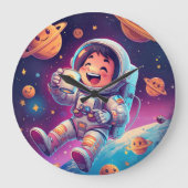 Kids Astronaut Wall Clock – Space Adventure Time Grote Klok (Voorkant)