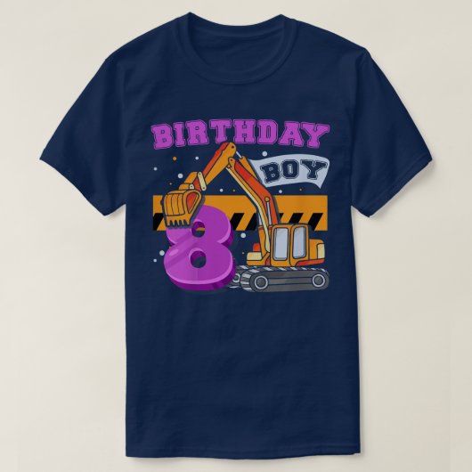 Kids B-Day Boy 8 Years Old Digger Builder Construc T-shirt (Design voorkant)