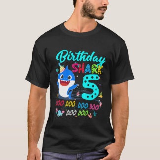 Kids Baby Shark 5Th Birthday Boys Girls 5 Year Old T-shirt