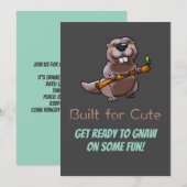 Kids Beaver Birthday Invite – Built for Cute Kaart (Voorkant / Achterkant)