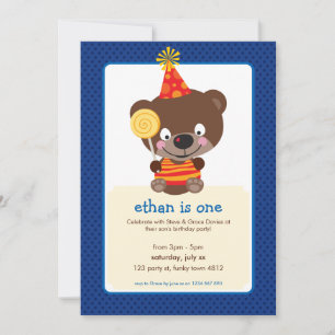 KIDS BIRTHDAY ARTIJ INVITE teddybeer lollipop 1P Kaart