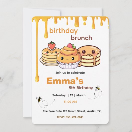 Kids Birthday Brunch Invitation | Cute Party Invit (Devant)