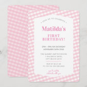 KIDS BIRTHDAY gingham patroon roze Kaart (Voorkant / Achterkant)