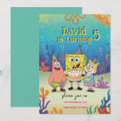 Kids Birthday Invitation cute Cartoon Sponge Theme (Devant / Derrière)