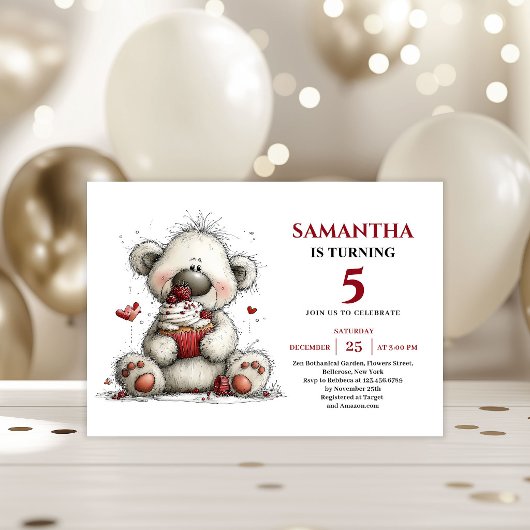 Kids Birthday Invitation Whimsical Teddy Bear