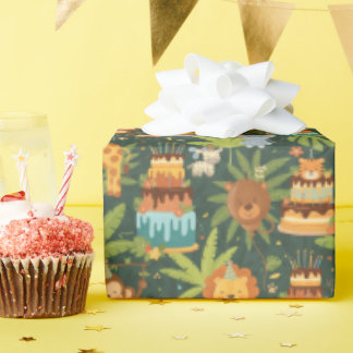 Kids Birthday Jungle Themed Wrapping Paper Cadeaupapier