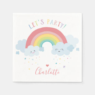 KIDS BIRTHDAY LET'S PARTY pastelkleuren regenboog Servet