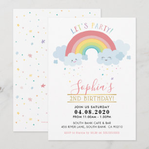 KIDS BIRTHDAY PARTIJ INVITE pastelregenboogwolken Kaart
