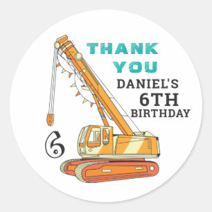 Kids Birthday Party Crane Excavator Construction Ronde Sticker