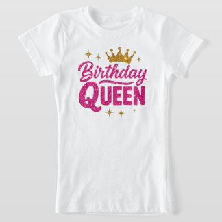 Kids Birthday Queen T-Shirt – Roze Glitter Tekst