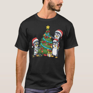 Kids Christmas Penguin Tshirt Christmas Tree Light