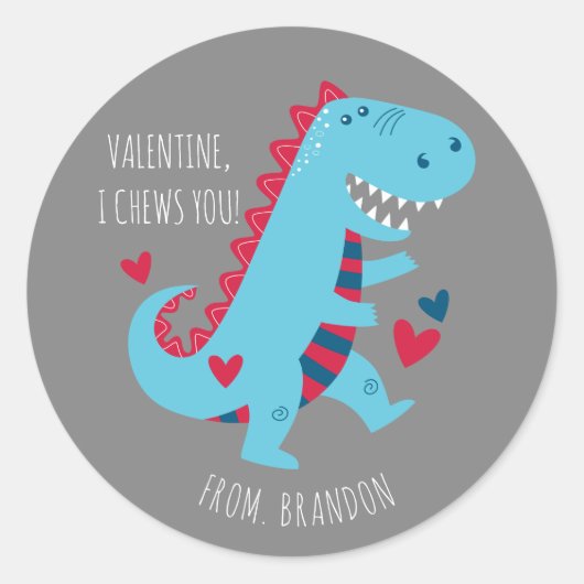 Kids Classroom Dinosaur Valentines Day Ronde Sticker (Voorkant)