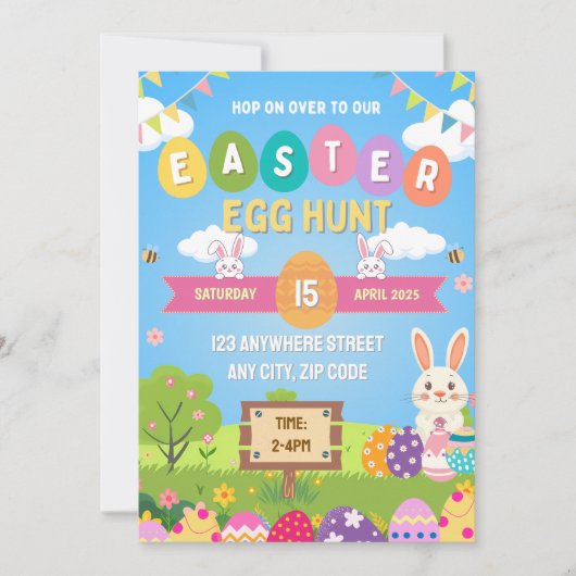 Kids Colorful Easter Egg Hunt Invitation (Devant)