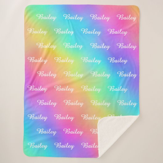 Kids Cute And Vibrant Rainbow Themed Name Blanket Sherpa Deken (Voorkant)