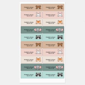 Kids Cute Animals Cartoon Name School Labels