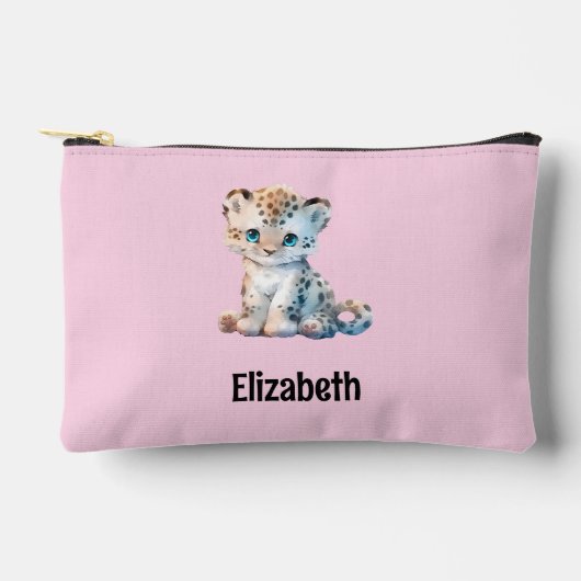 Kids cute leopard add a name pink black etui (Voorkant)