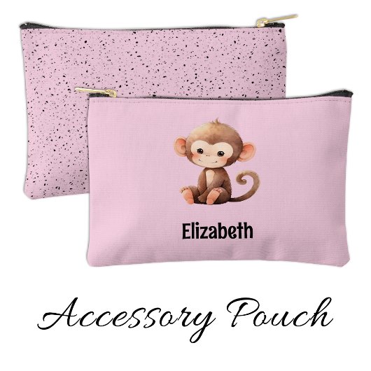 Kids cute monkey add a name pink black etui