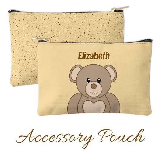 Kids cute teddy bear add a name brown peach etui