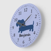 Kids Dachshund Wall Clock Blue Wiener Dog Nursery Grote Klok (Hoek)