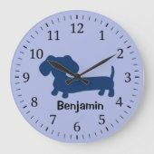 Kids Dachshund Wall Clock Blue Wiener Dog Nursery Grote Klok (Voorkant)