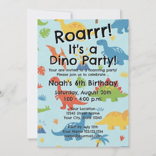 Kid's dinosaur Birthday party invitation template (Devant)