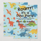 Kid's dinosaur Birthday party invitation template (Devant / Derrière)