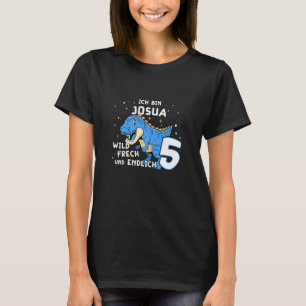 Kids I am Josua finally 5 Blue Dino TRex Kids Germ T-shirt