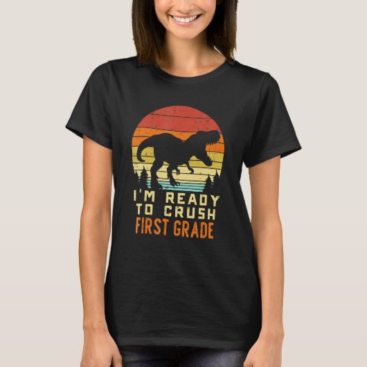 Kids Im Ready To Crush 1st Grade Dinosaur Back To  T-shirt (Voorkant)