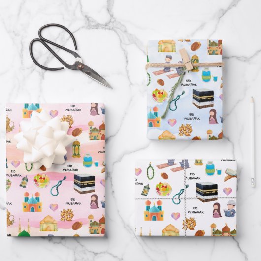 Kids Islamic Gift Wrap – Colourful Eid & Ramadan Inpakpapier Vel (Voorkant)